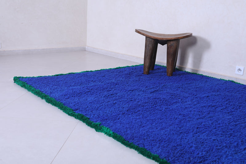 Blue rug & Green border - Moroccan plain blue rug - Blue carpet - Custom Rug