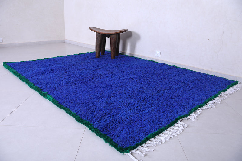 Blue rug & Green border - Moroccan plain blue rug - Blue carpet - Custom Rug