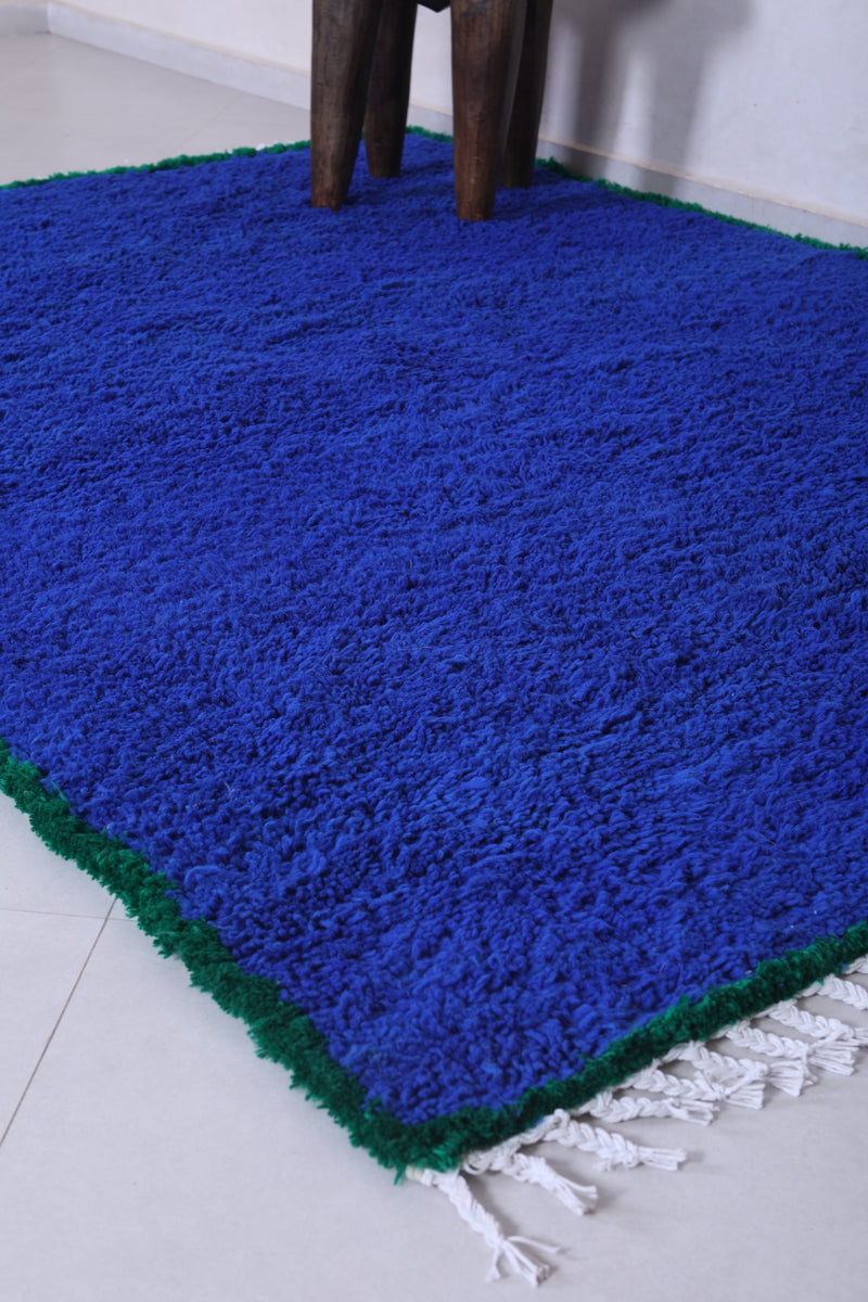 Blue rug & Green border - Moroccan plain blue rug - Blue carpet - Custom Rug