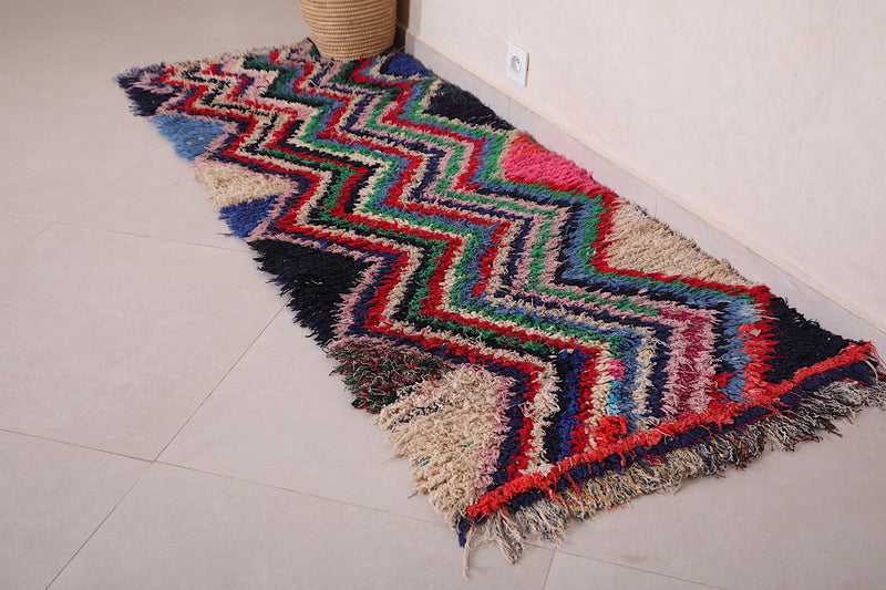 Vintage moroccan colorful runner rug 2.4 FT X 6.5 FT