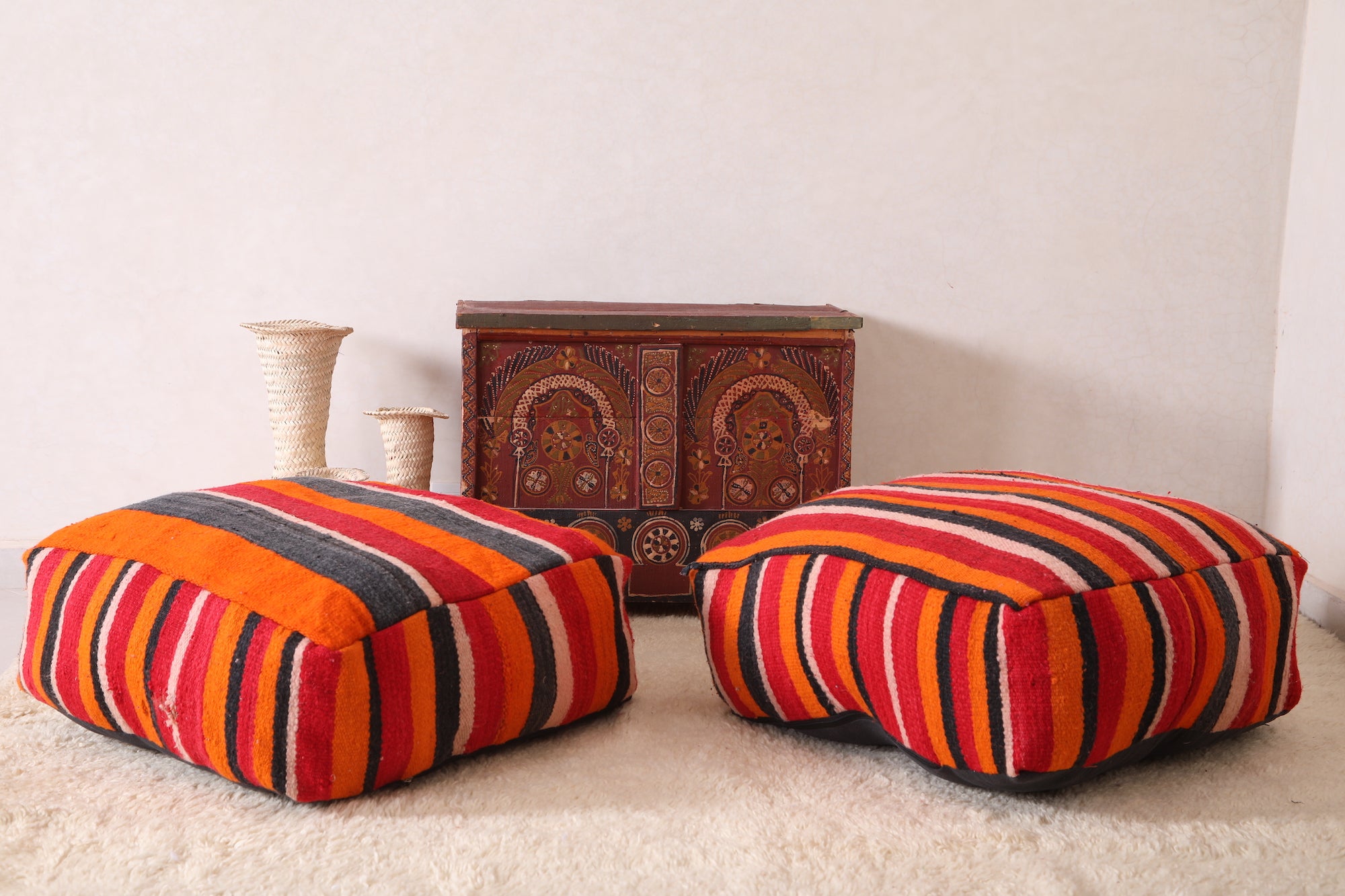 Two Ottoman moroccan Floor Pillows kilim poufs