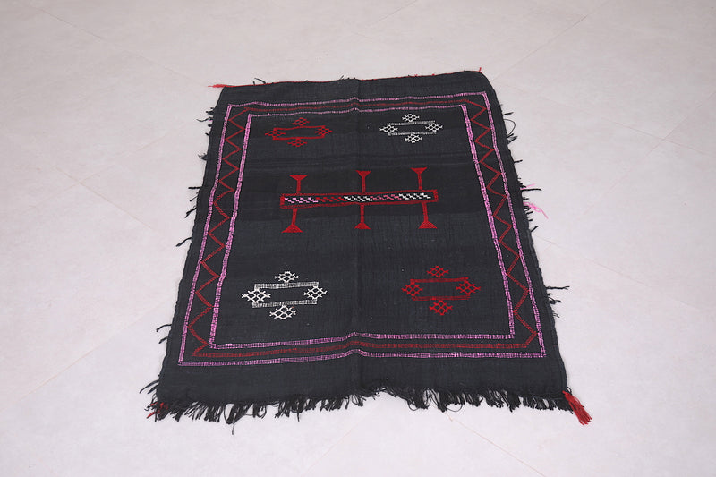 Black Moroccan Berber kilim rug 2.8 FT X 4.4 FT