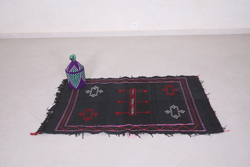 Black Moroccan Berber kilim rug 2.8 FT X 4.4 FT