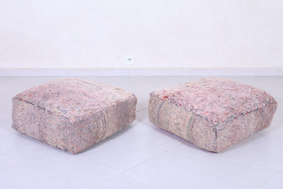 Two vintage moroccan handmade ottoman rug poufs