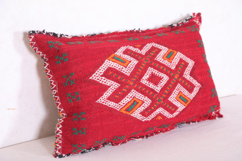 Red Moroccan Kilim Pillow 14.9 INCHES X 24 INCHES