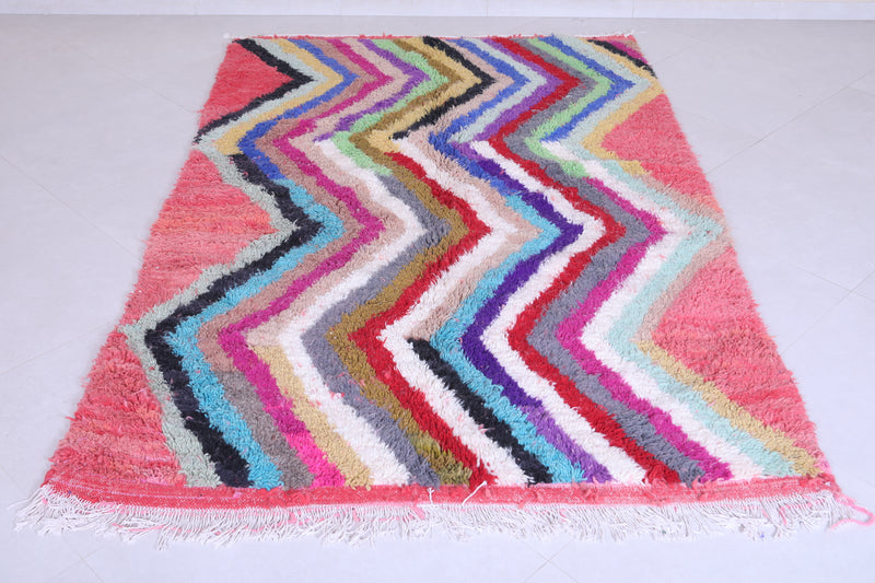 Colourful handmade vintage moroccan contemporary rug 5 FT X 7.9 FT