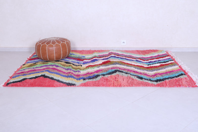 Colourful handmade vintage moroccan contemporary rug 5 FT X 7.9 FT