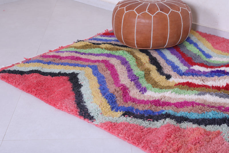 Colourful handmade vintage moroccan contemporary rug 5 FT X 7.9 FT