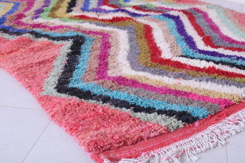 Colourful handmade vintage moroccan contemporary rug 5 FT X 7.9 FT