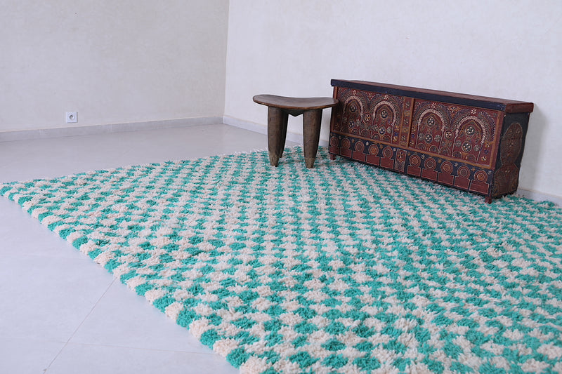 Moroccan berber rug - green Checkered handmade rug - Custom Rug