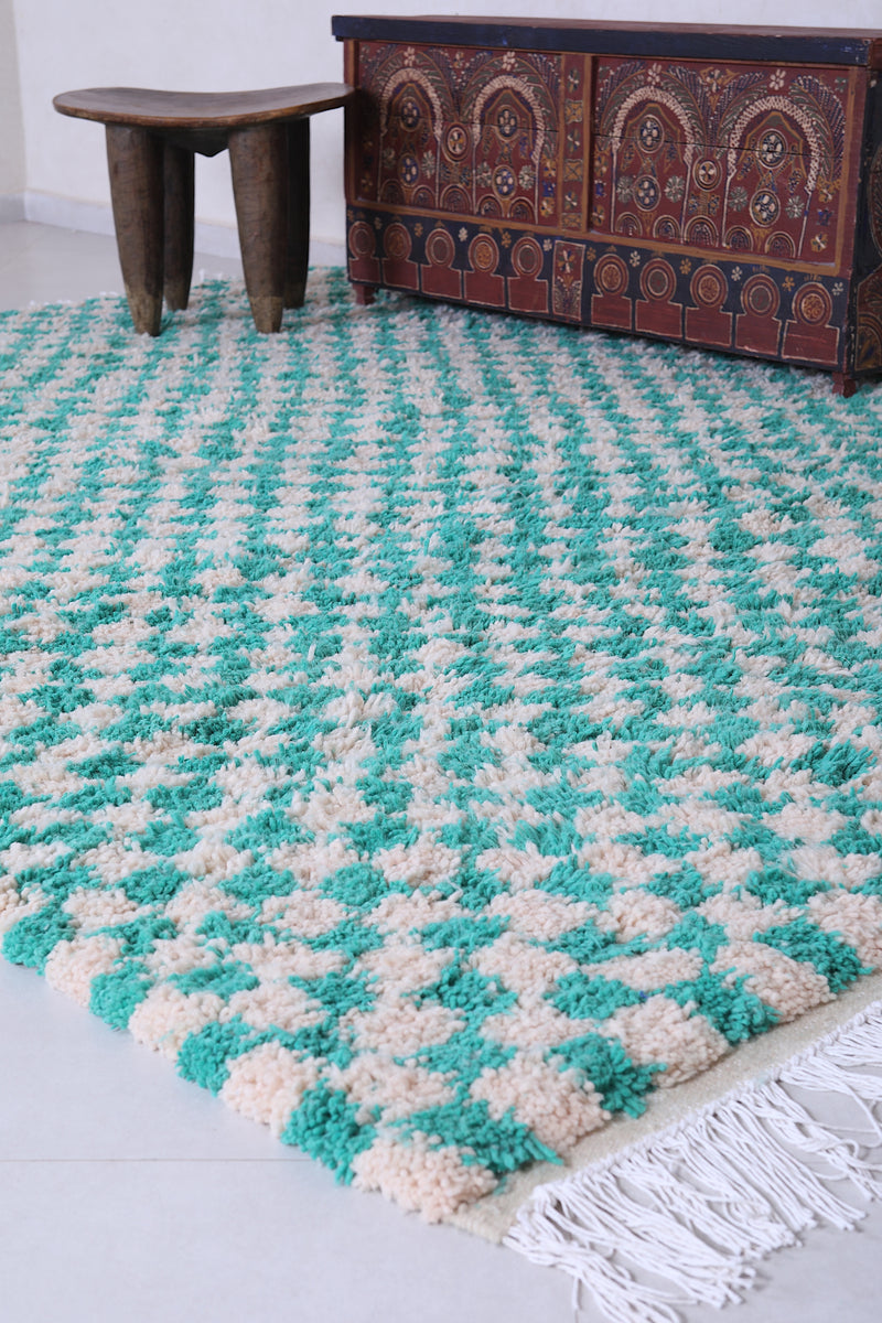 Moroccan berber rug - green Checkered handmade rug - Custom Rug