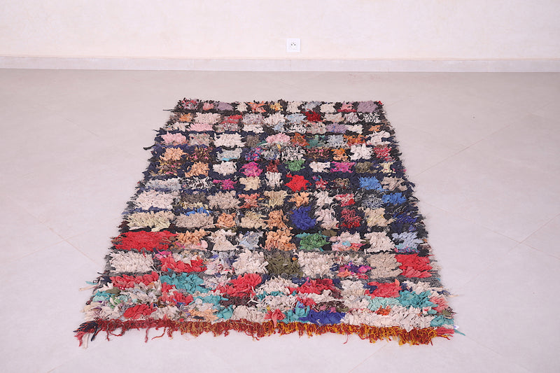 Multicolored Moroccan Boucherouite rug 3.7 x 6.1 Feet