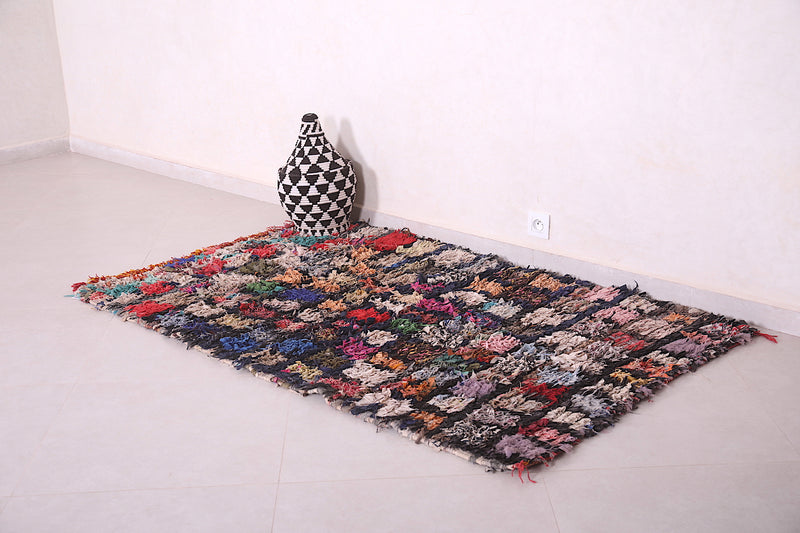 Multicolored Moroccan Boucherouite rug 3.7 x 6.1 Feet