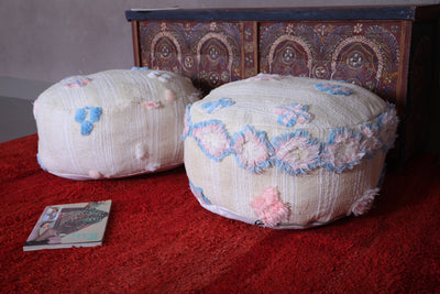 two Round Moroccan handmade kilim pouf - Moroccan kilim pouf