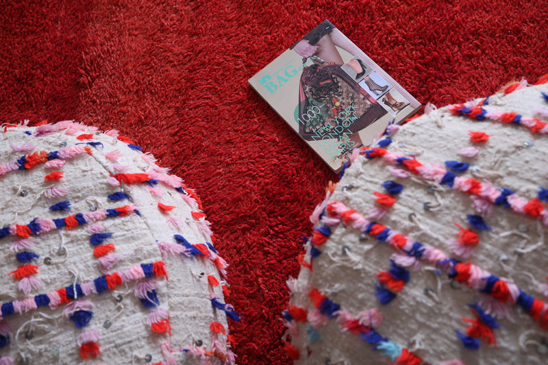 Two moroccan berber kilim round pouf