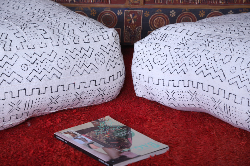 Two handwoven berber moroccan kilim poufs