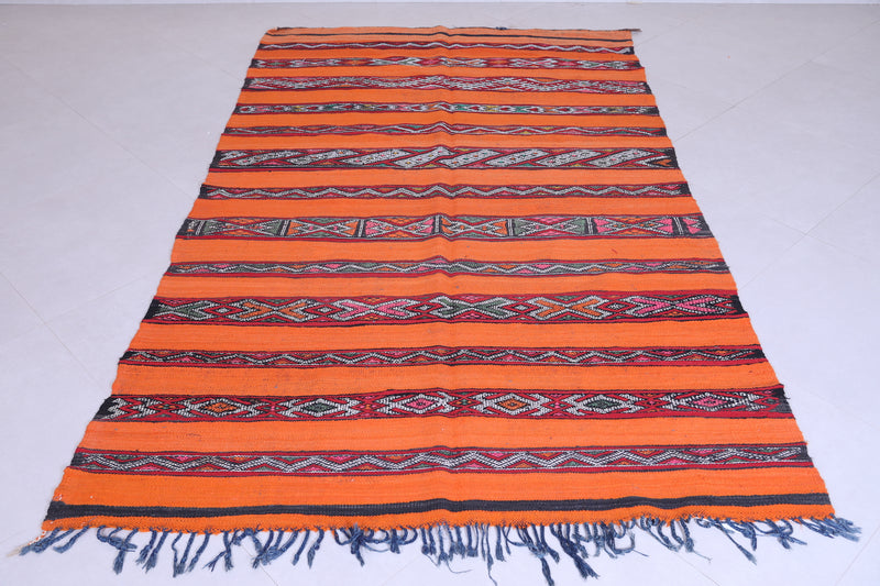 Orange moroccan berber kilim 5.1 FT X 8.1 FT