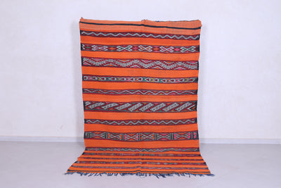 Orange moroccan berber kilim 5.1 FT X 8.1 FT