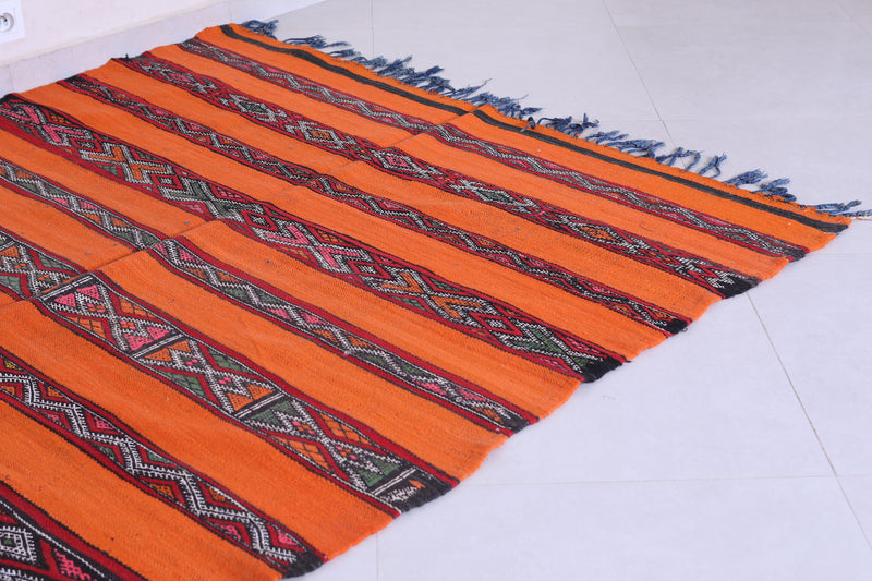 Orange moroccan berber kilim 5.1 FT X 8.1 FT