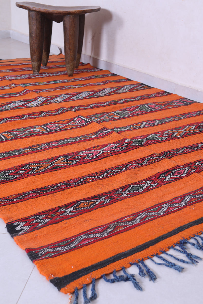 Orange moroccan berber kilim 5.1 FT X 8.1 FT