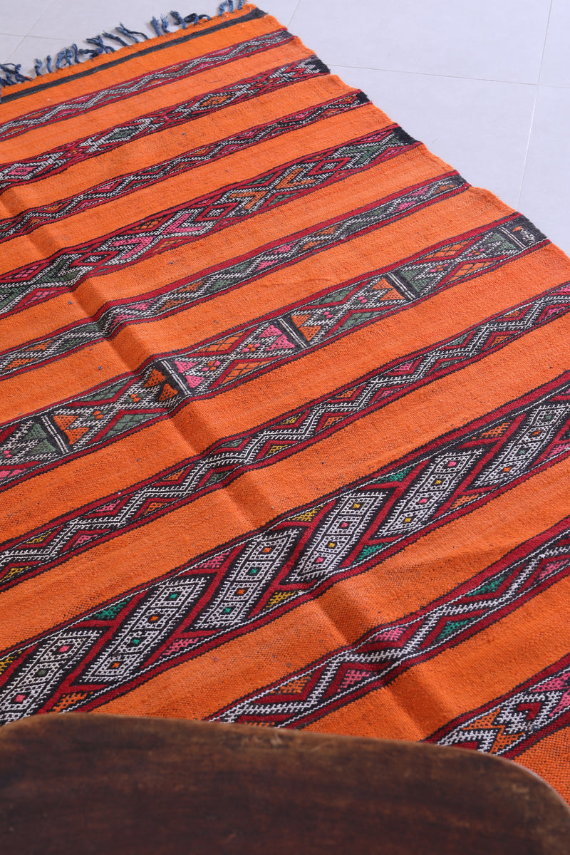 Orange moroccan berber kilim 5.1 FT X 8.1 FT