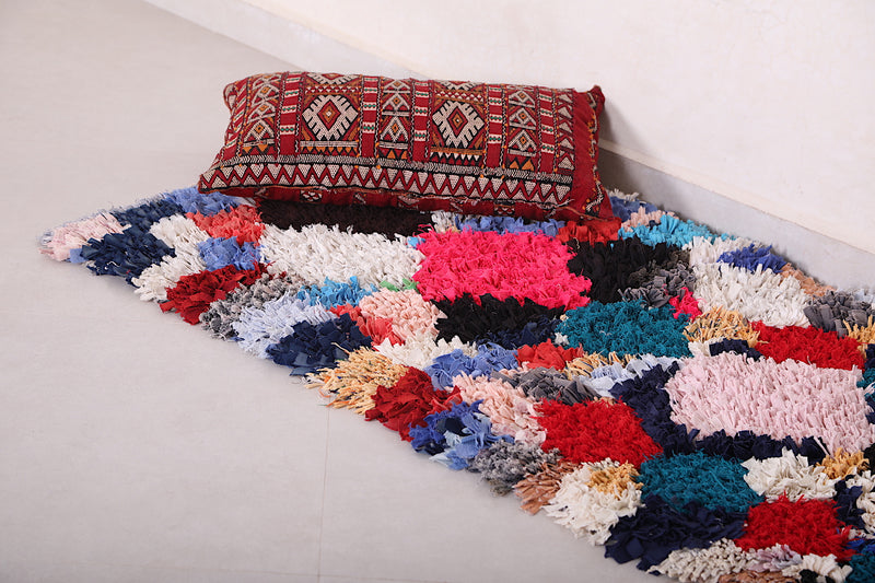 Colorful Moroccan Boucherouite Rug 2.4 X 4.8 Feet