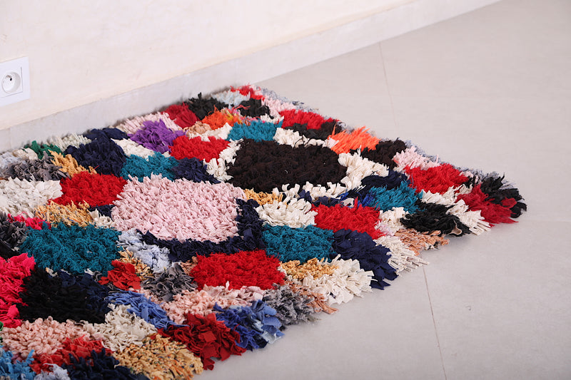 Colorful Moroccan Boucherouite Rug 2.4 X 4.8 Feet