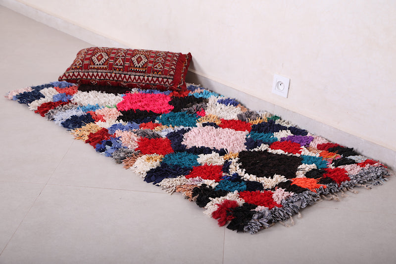 Colorful Moroccan Boucherouite Rug 2.4 X 4.8 Feet