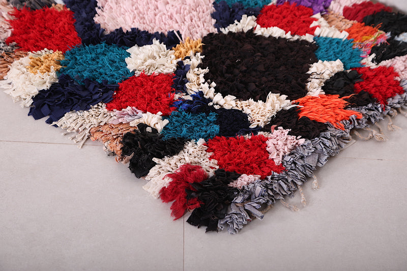 Colorful Moroccan Boucherouite Rug 2.4 X 4.8 Feet