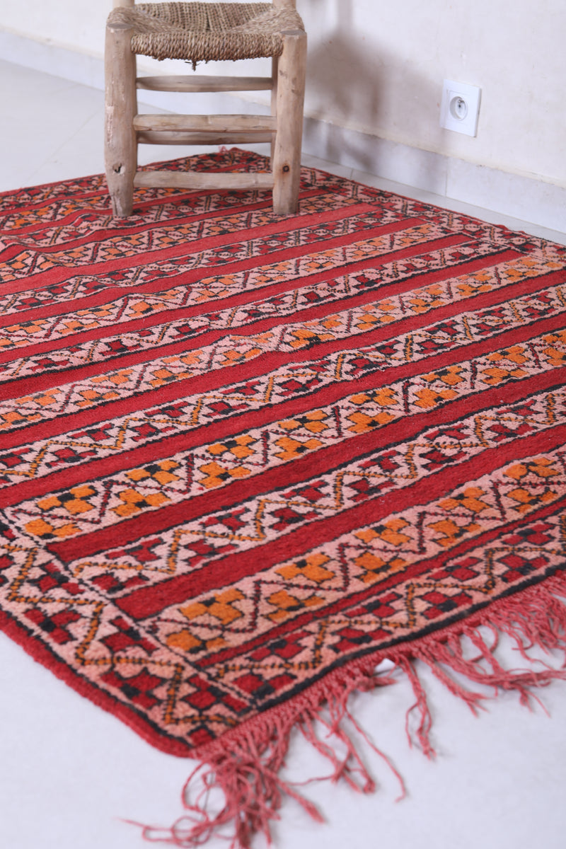 Vintage handmade berber rug 4.1 X 4.9 Feet - Handwoven Kilim