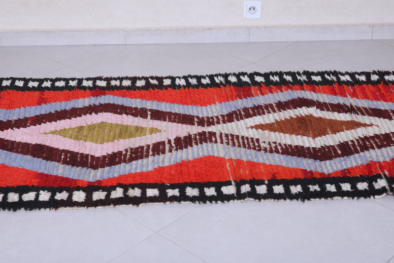 Moroccan berber rug 3.2 X 10.2 Feet - Boucherouite Rugs