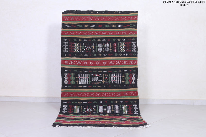 Moroccan berber handwoven kilim  2.9 X 5.8 Feet