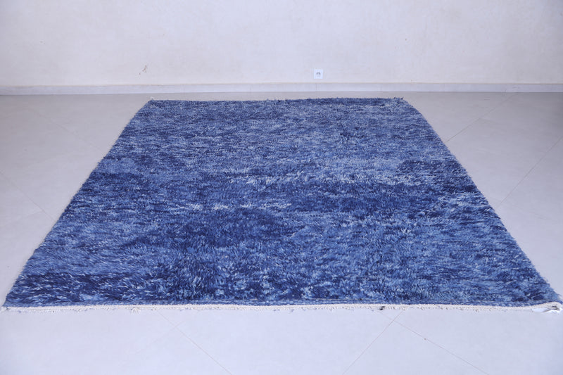 Blue handmade moroccan berber rug 7.6 X 7.9 Feet