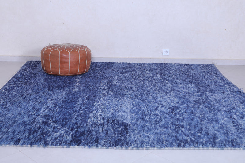 Blue handmade moroccan berber rug 7.6 X 7.9 Feet