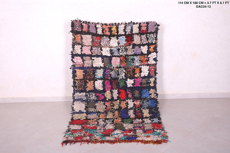 Multicolored Moroccan Boucherouite rug 3.7 x 6.1 Feet