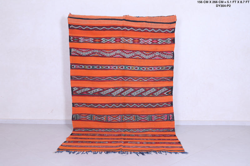 Orange moroccan berber kilim 5.1 FT X 8.1 FT