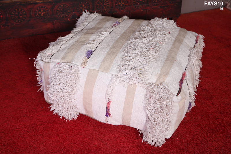 White Vintage berber Pouf woven berber Ottoman - DEFERENT MOROCCAN RUGS