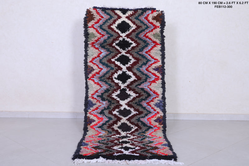 Vintage handmade moroccan berber runner rug  2.6 FT X 6.2 FT