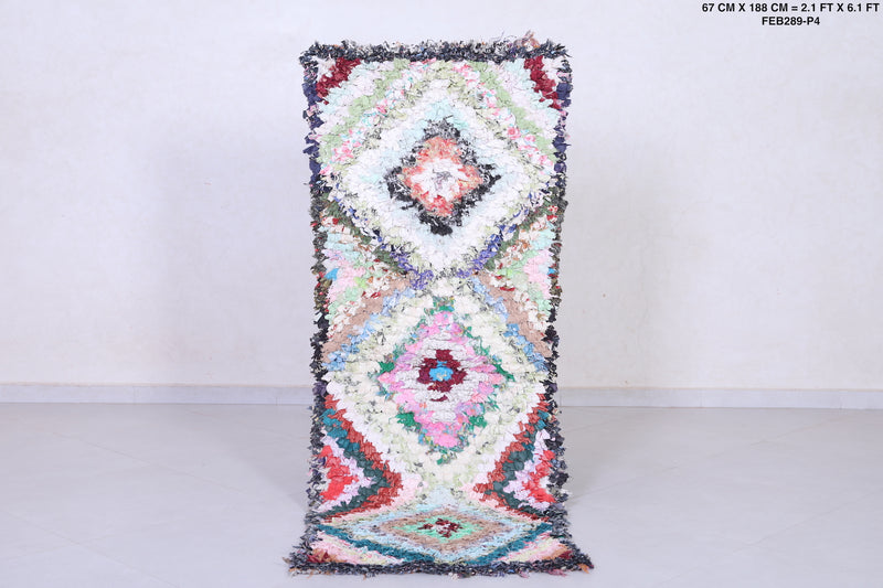 Vintage handmade moroccan runner rug 2.1 FT X 6.1 FT