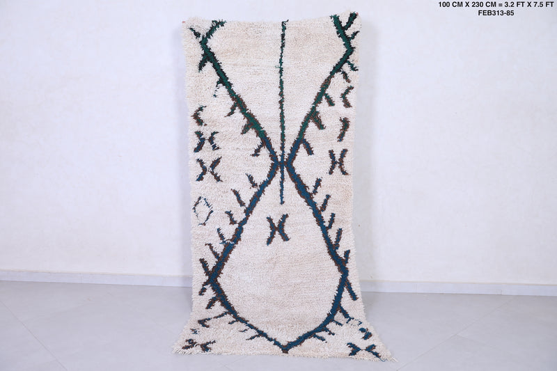 Handwoven Moroccan Runner Rug – Minimalist Berber Design 3.2 x 7.5 FT - Runner moroccan rugs