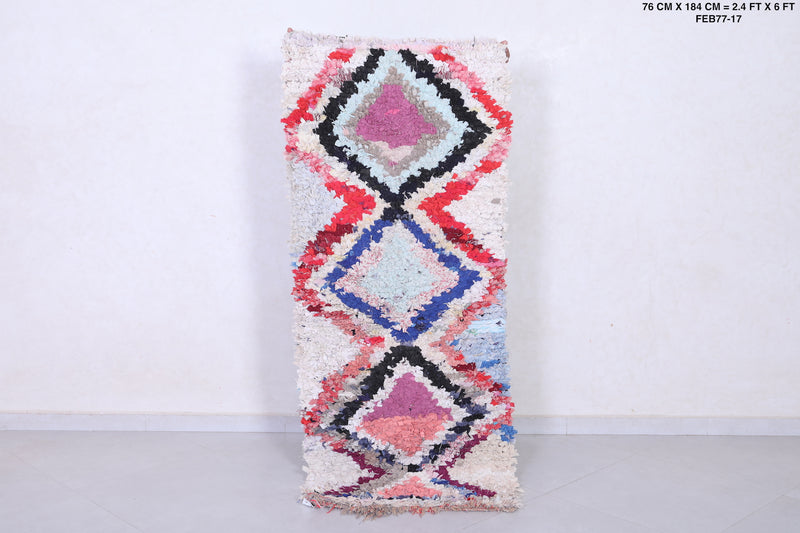 Vintage handmade moroccan berber runner rug 2.4 FT X 6 FT