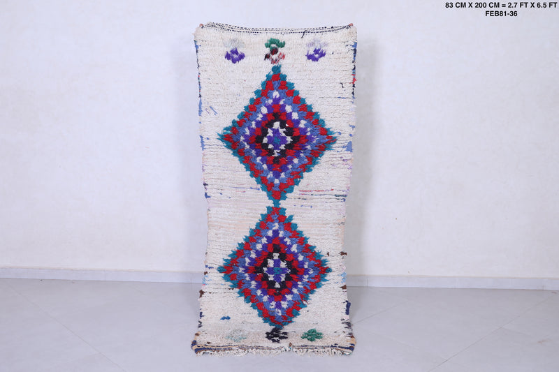 Vintage handmade moroccan berber runner rug 2.7 FT X 6.5 FT