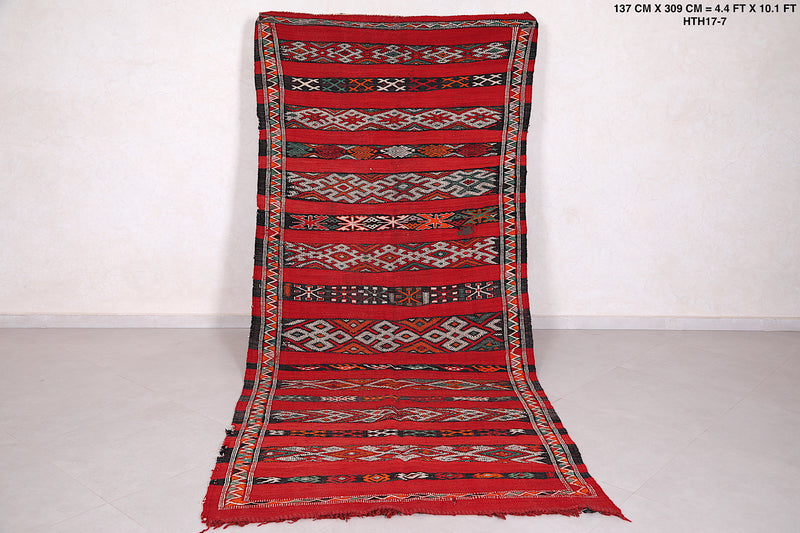 Handwoven Moroccan Kilim 4.4 FT X 10.1 FT