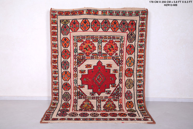 Vintage handmade moroccan berber hassira 5.8 FT X 8.3 FT