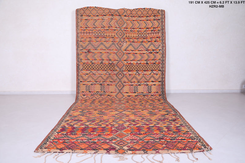 Vintage handmade moroccan berber hassira 6.2 FT X 13.9 FT