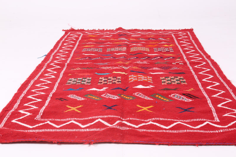 Handwoven Red Moroccan kilim 3.1 FT X 5.3 FT