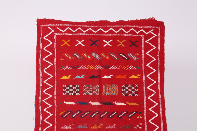 Handwoven Red Moroccan kilim 3.1 FT X 5.3 FT