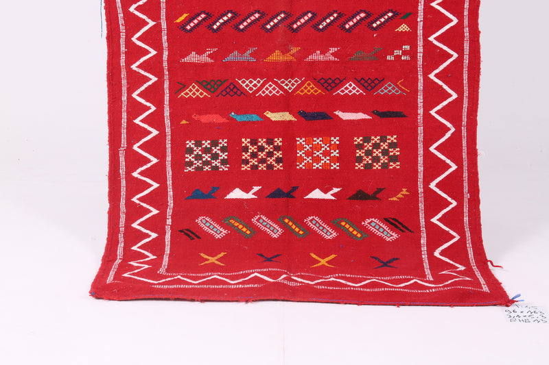 Handwoven Red Moroccan kilim 3.1 FT X 5.3 FT