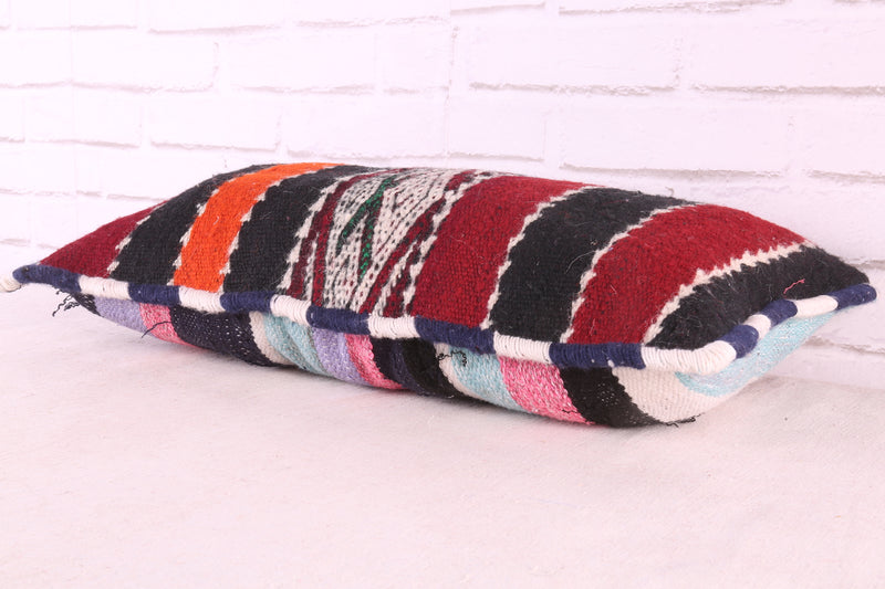 Dark Moroccan Striped Pillow 13.7 inches X 24.4 inches - kilim pillow