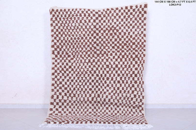 Brown and Beige Moroccan Checkered Rug 4.7 X 6.4 Feet – Handmade Elegance - Azilal rugs